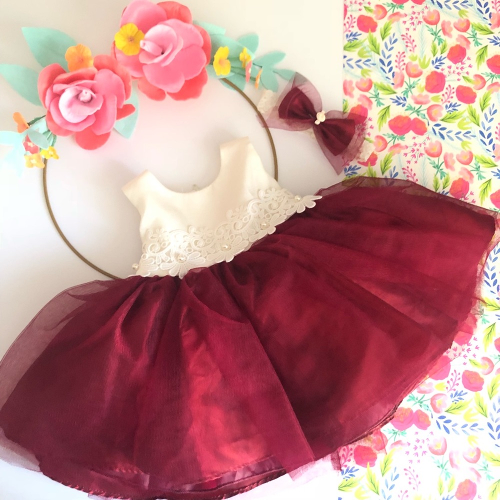 Boutique Special occasions Burgundy baby dress